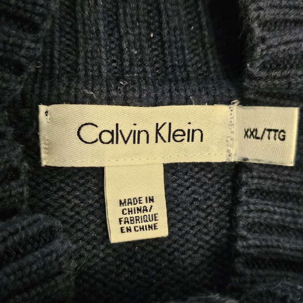 Calvin Klein Mens XXL Navy Blue Quarter Zip Textured Knit Cotton Sweater 2XL - Picture 4 of 8